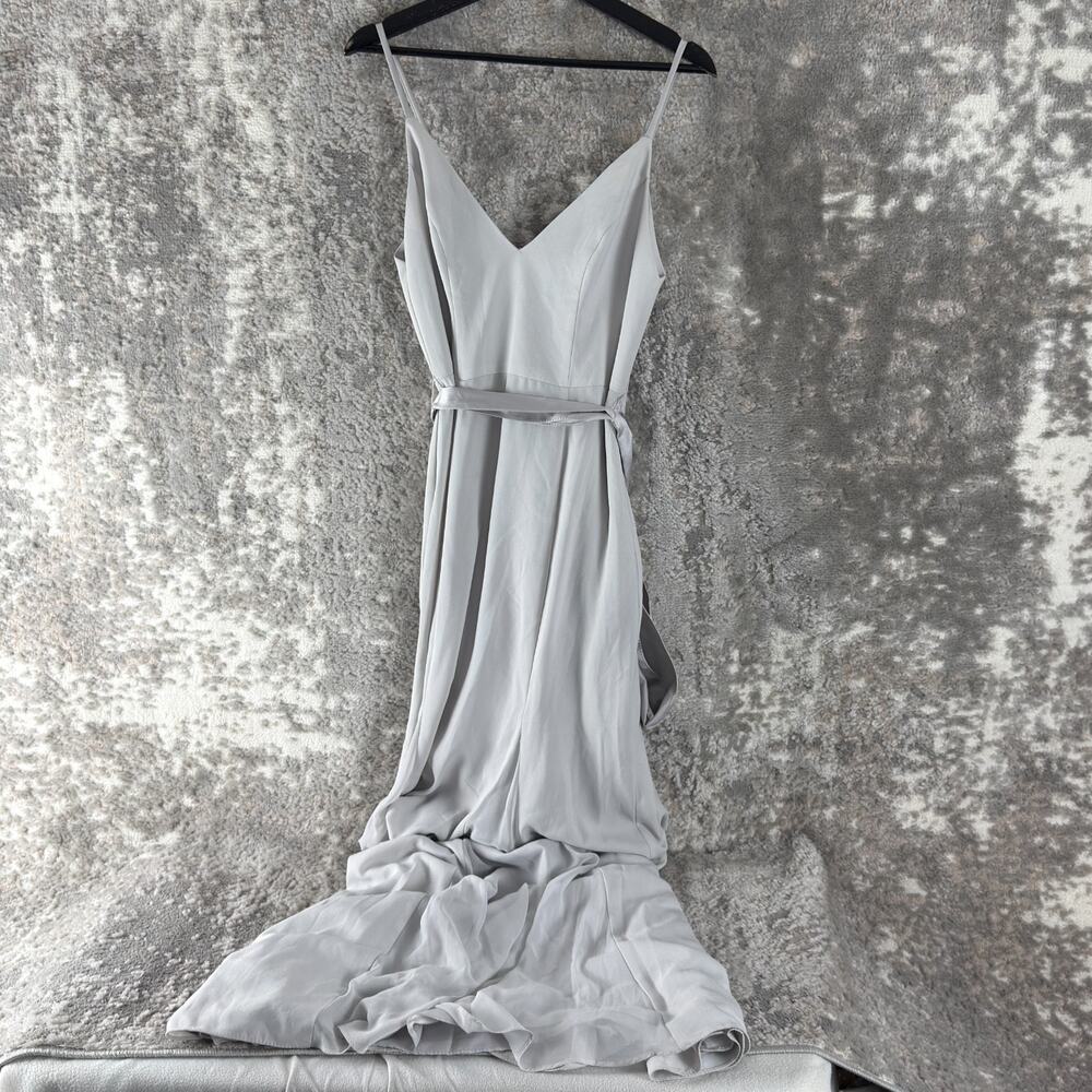 Vera Wang White Size 2 PArty Wedding Tie Flared Maxi Dress Gray Sleeveless